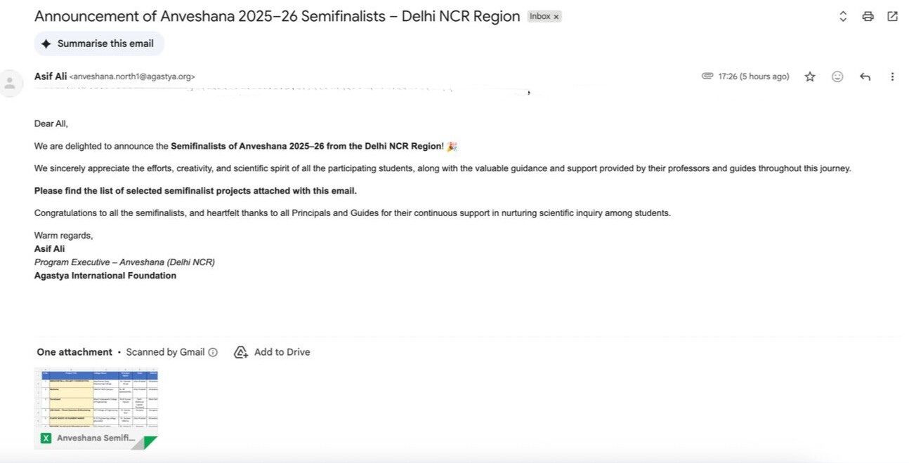 Anveshana 2025-26 Semifinalist - Competition achievement by Akash Kumar Singh