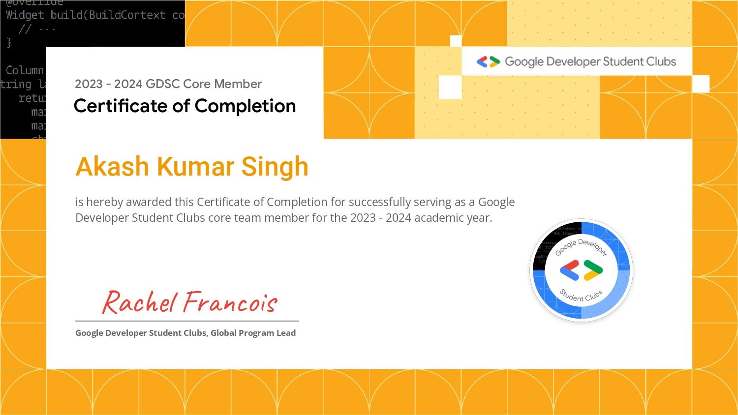 GDSC Social Media Lead - Leadership achievement by Akash Kumar Singh